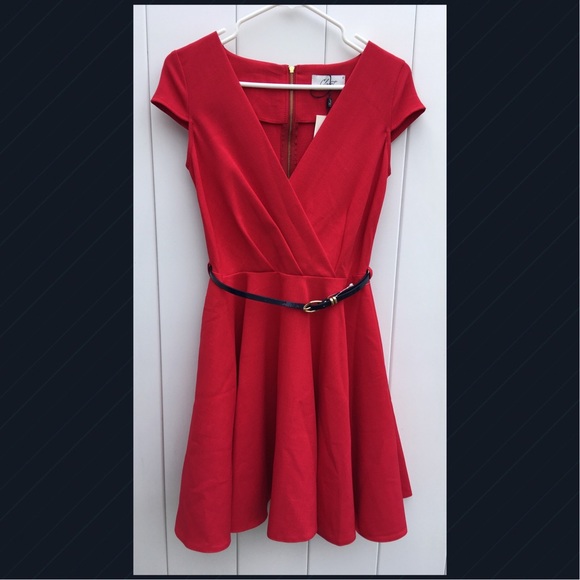 Closet Dresses & Skirts - 💗 Closet Red V Neck Fit & Flare Dress 💗Size 4
